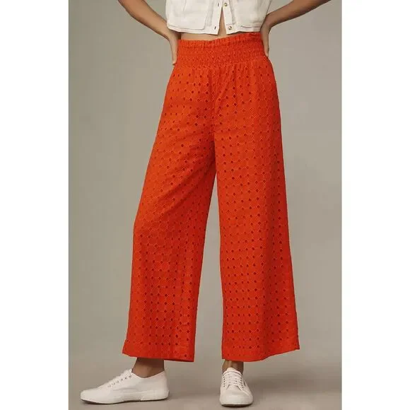 New Anthropologie Maeve Eyelet Wide-Leg Pants Sz XS